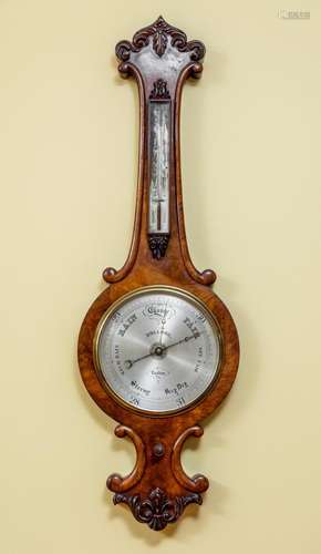 An early Victorian rosewood banjo barometer, maker, Dollond,...