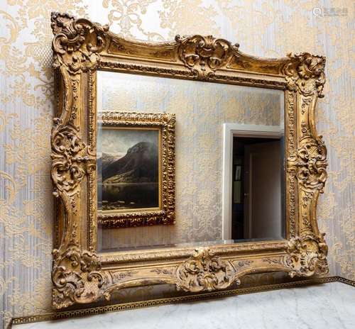 A carved and gilt-wood rectangular wall mirror,French 19th c...