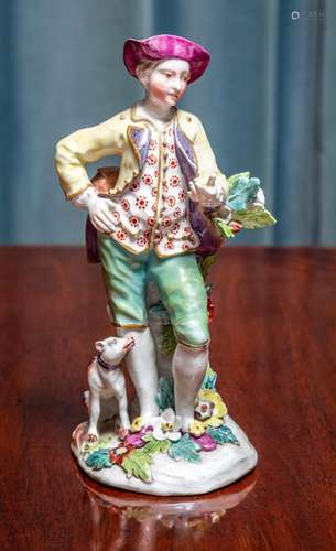 A Chelsea/Derby porcelain figure of a gentleman with a dog,E...