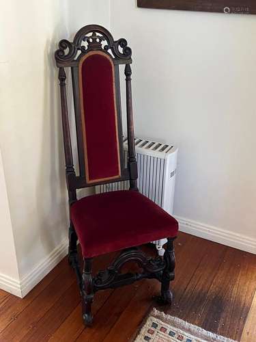 A carved walnut William and Mary high back chair, English 17...