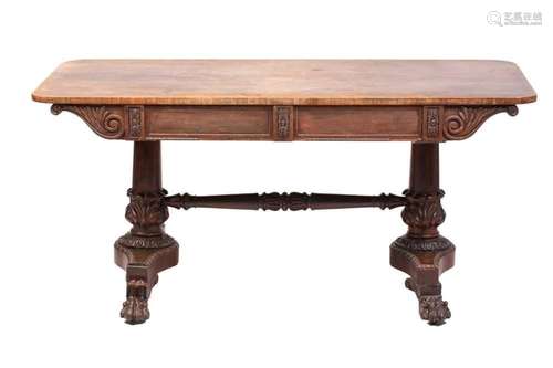 A William IV Indian rosewood sofa/library table with radiuse...