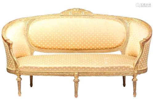 A Louis XVI style carved and giltwood three-seat canape/ sof...