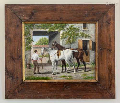 Artist Unknown, European school 19th century, Two horses wit...