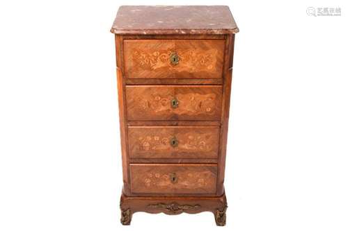 A Louis XV style marble topped floral marquetry inlaid kingw...