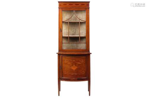 An Edwardian mahogany glazed display cabinet, with 'pago...