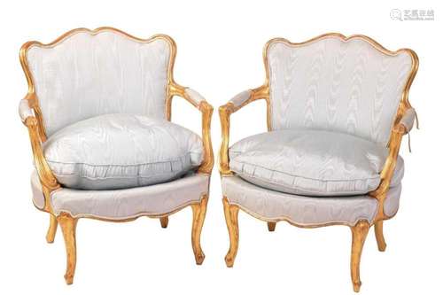 A pair of French Louis XV-style carved wood and gilt gesso f...