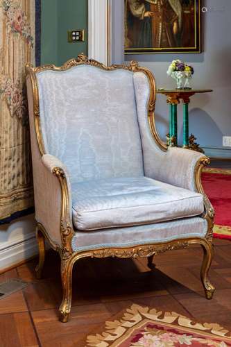 A carved gilt-wood wing back armchair,French 19th century 11...