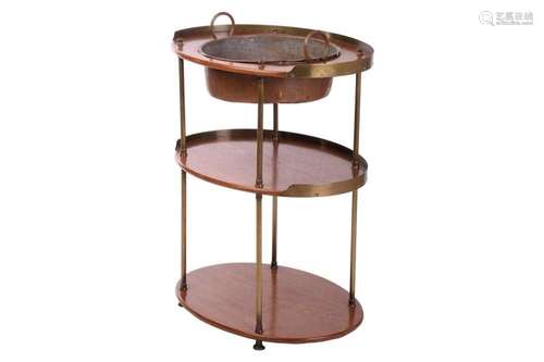 An 'Army & Navy' style oval teakwood three-tier ...