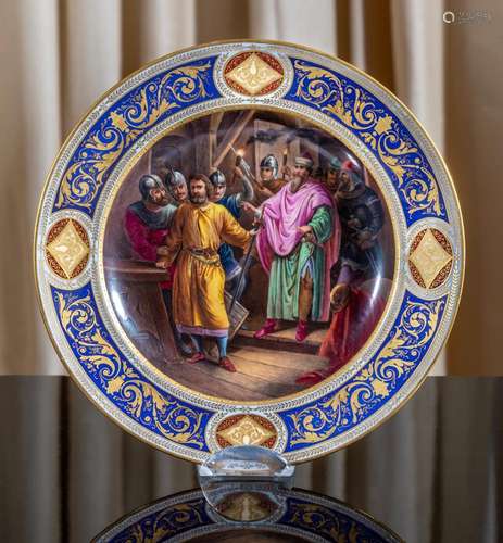 A Vienna pattern porcelain biblical subject gilded circular ...