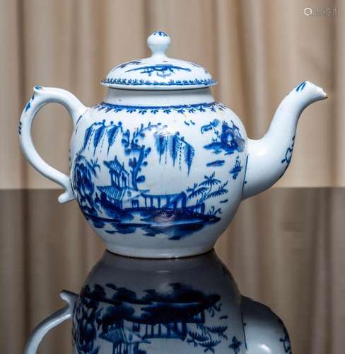 A blue and white Chinoiserie transfer decorated teapot,Engli...