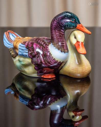 A Herend porcelain figure of two ducks,Hungarian 20th centur...