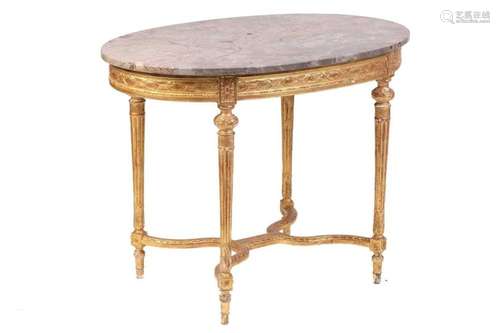 A Louis XVI style oval marble-topped centre table, 20th cent...