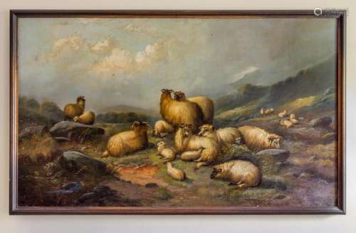 English school,19th Century Highland sheep in a moorland lan...