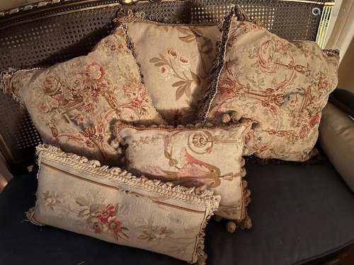 Five various 18th century Aubusson tapestry cushions various...