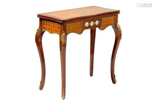 A Louis XV style mahogany and cube parquetry fold over serpe...