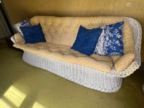 A white painted cane sofa and matching chair 214cm long 78cm...