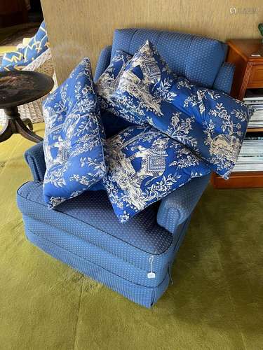 A blue buttoned and upholstered adjustable armchair 93cm hig...