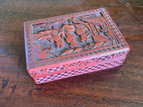 A Chinese carved cinnabar lacquer box and cover 14cm wide,5c...