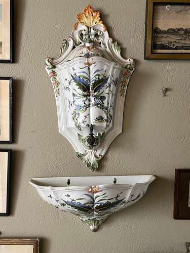 A maiolica water cistern and wall bowl,Italian circa 1950 ci...