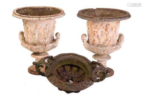 A pair of large weathered cast iron Borghese-style two-handl...