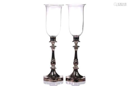 A pair of large and impressive silverplated and clear glass ...