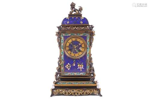 A Japy Freres 8-day cloisonne cased mantle clock of pagoda f...