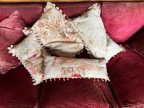 Four antique Aubusson tapestry cushions various sizes