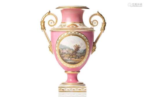 A 19th-century Derby porcelain twin-handled vase, with a han...