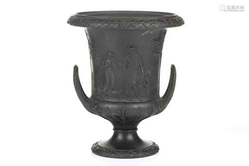 A 19th century Wedgwood black basalt urn of Campagna form, r...