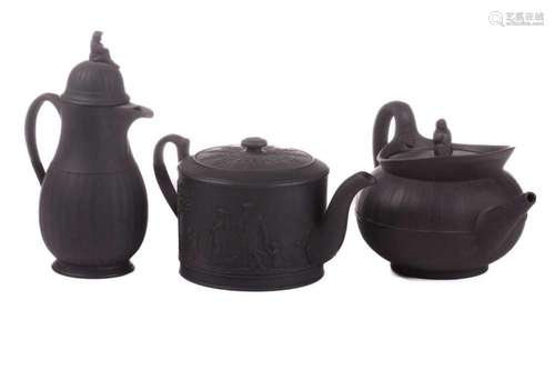 Three items of late 18th century Wedgwood black basalt ware,...