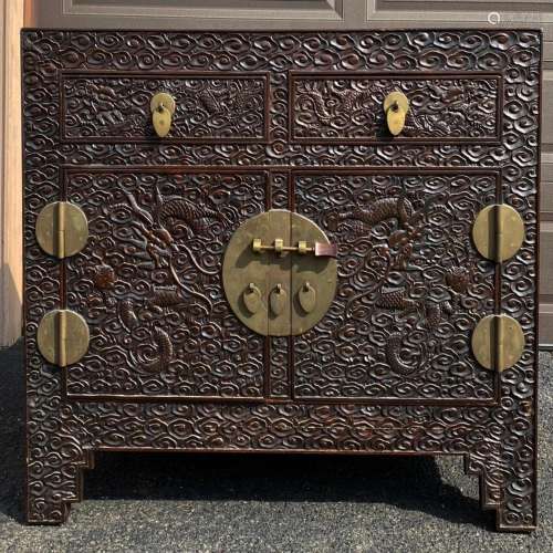 Chinese Qing Hard Wood Dragon Cabinet