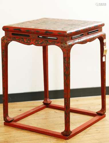 Fine Chinese 18/19th C Red Lacquer Dragon Table