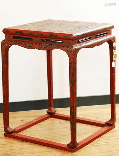 Fine Chinese 18/19th C Red Lacquer Dragon Table