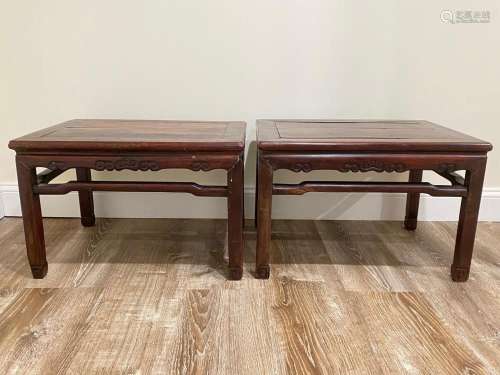 Pr Chinese Hard Wood Stools or Low Tables