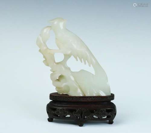 Chinese Qing White Jade Bird & Tree
