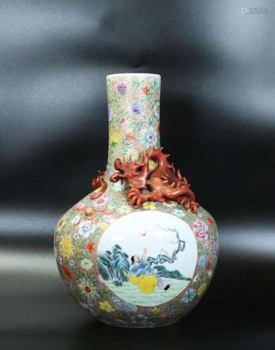 Chinese Famille Rose Porcelain Mille Fleur Vase