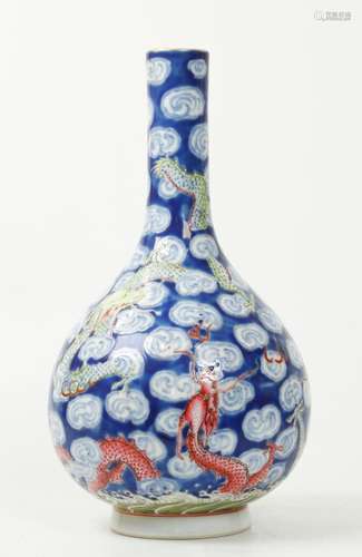 Chinese Enameled Porcelain Dragon Bottle Vase