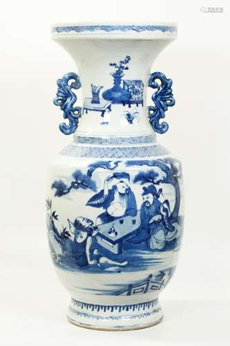 Lg Chinese Blue & White Porcelain Immortals Vase