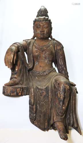 Large Chinese Carved & Gilt Wood Seated Guanyin