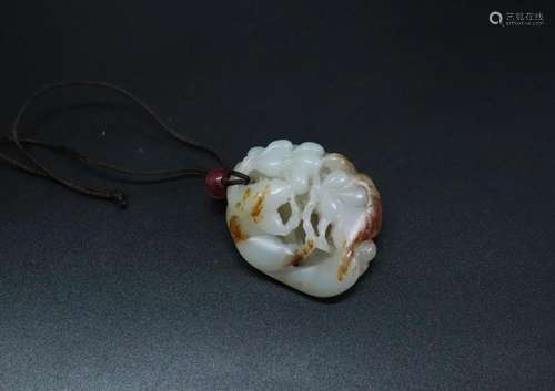 Chinese Jade Squirrel & Grapes Toggle Pendant