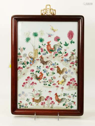 Chinese Famille Rose Porcelain Chicken Plaque