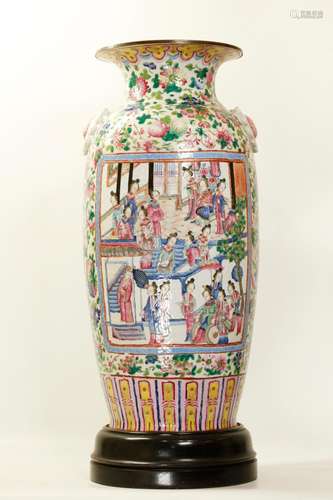 Large Chinese 19th C Famille Rose Porcelain Vase