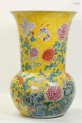 Large Chinese Yellow Glazed Floral Porcelain Vase