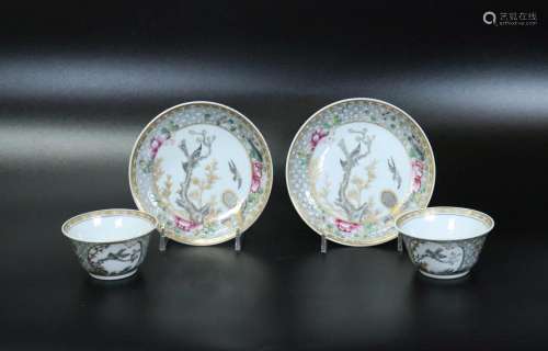 Fine Pr Chinese 18th C Porcelain Cups & Plates