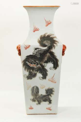 Lg Chinese 4 Sided Enameled Porcelain Vase