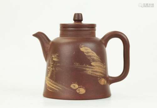 Chinese 19th C Slip Decorated Yixing Teapot