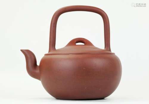 Chinese Yixing Gourd Shaped Overhead Handle Teapot
