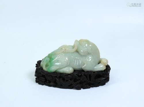 Fine Chinese 19th C Jadeite Seated Fu Lion