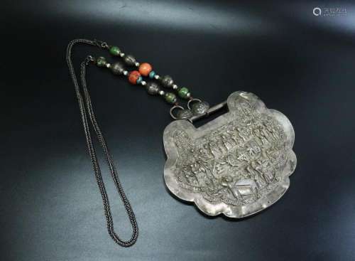 Large Chinese Silver "Lock" Pendant Necklace
