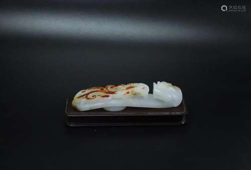 Chinese White Jade Dragon Belt Hook Russet Skin